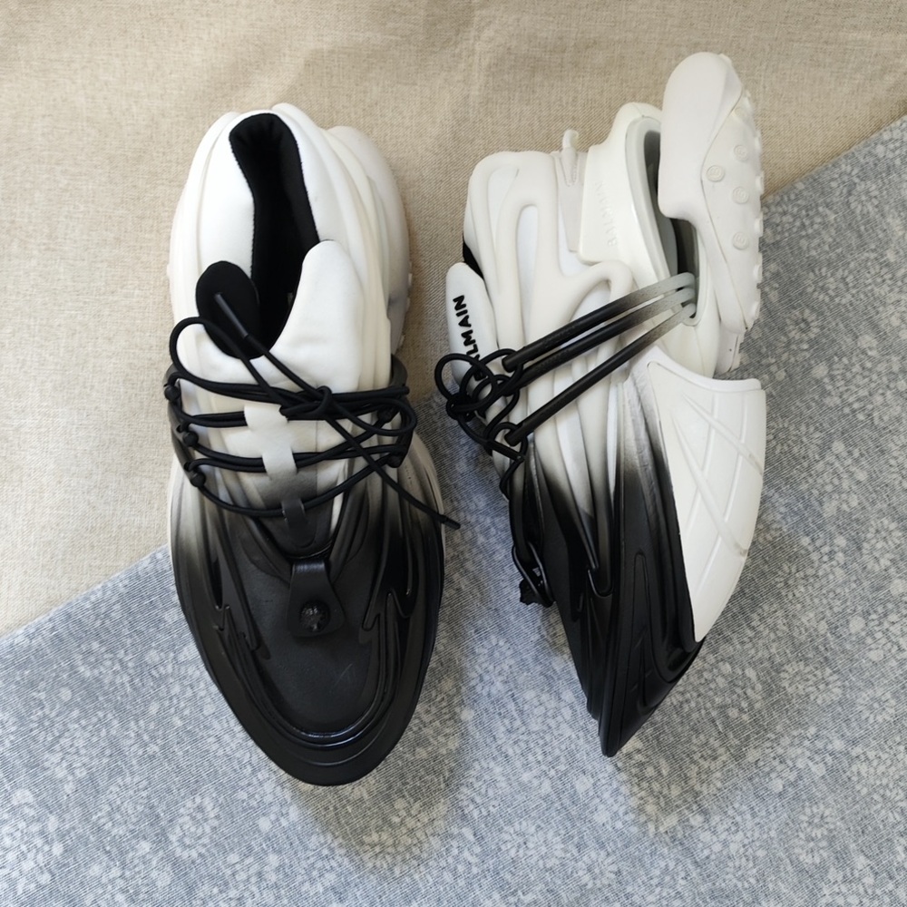 Balmain White and Black Women's Chunky Lace-Up Sneakers - Picture 10 of 13